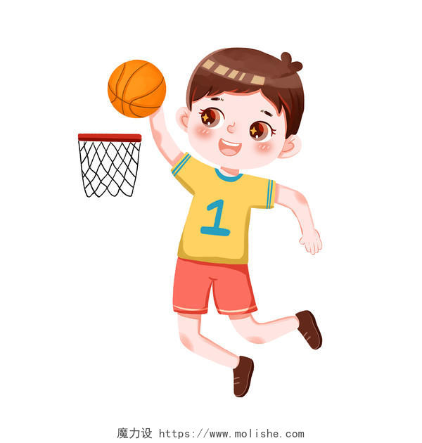 投篮篮球与人物元素打篮球运动锻炼身体卡通人物体育PNG素材